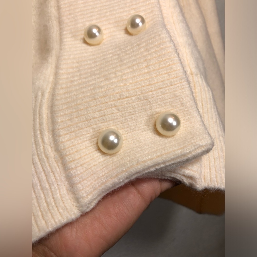 VITA GRECE Cream Pearl-Button Rib Trim Cardigan - Picture 5 of 11